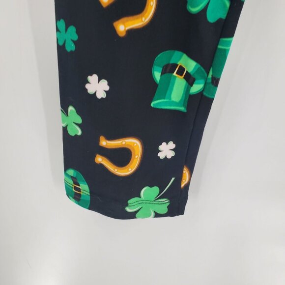 Womens M Shamrock Print Leggings St Patricks Day Clover Horseshoe Lucky Pants - Picture 6 of 12